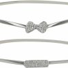 kilofly Kilofly 2Pc Women'S Metal Rhinestone Thin Stretch Skinny Belt Waistbands | Belts