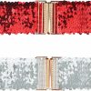 Allegra K Allegra K Womens Wide Waist Belts Interlock Buckles Sequins Decor Shinny Stretchy Belts 2Pcs | Belts