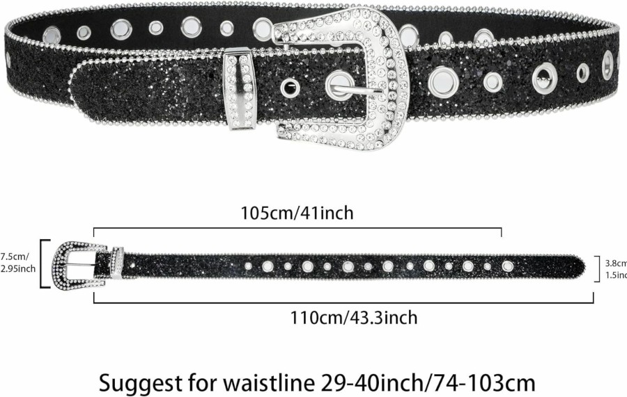 UTOWO Utowo Silver Sequins Rhinestone Belt For Women, Western Cowgirl Bling Studded Leather Belt For Jeans Dress Pants | Belts