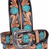 Affilare Western Style Leather Tooled Belt With Floral Design Hand Tooled And Hand Painted 30Is003 | Belts