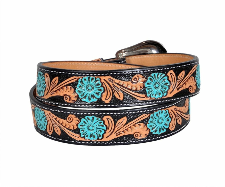 Affilare Western Style Leather Tooled Belt With Floral Design Hand Tooled And Hand Painted 30Is003 | Belts