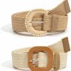 YooAi Straw Woven Belts For Women Dresses Boho Braided Stretchy Waist Belt For Summer Dress Pants 2 Pack | Belts