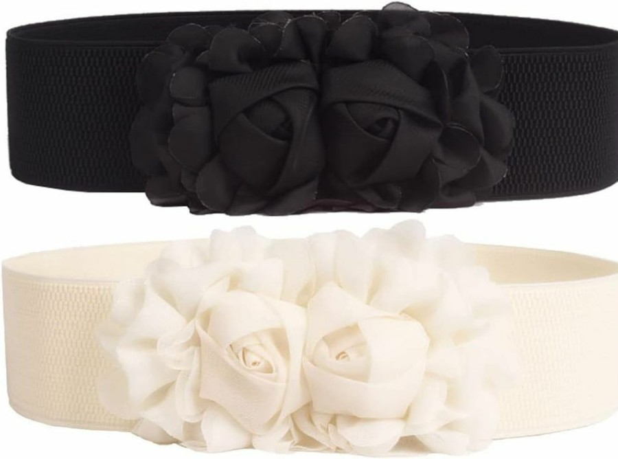 QIANXISUN Qianxisun Women'S 2 Packs Elastic Corset Waist Belts Stretch Wide Double Rose-Flower For Wedding Dresses | Belts