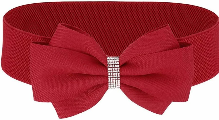 COSYDAYS Cosydays Wide Bow Waist Belt Red Elastic Rhinestone Belts Bowknot Dress Waistband For Women And Girls (Red) | Belts