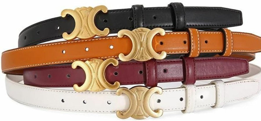 KSCUSTOM Womens Leather Belt With Gold Color Buckle, Fashion Soft Leather Waist Belt With Pin Buckle For Jeans Pants,Width 1" | Belts