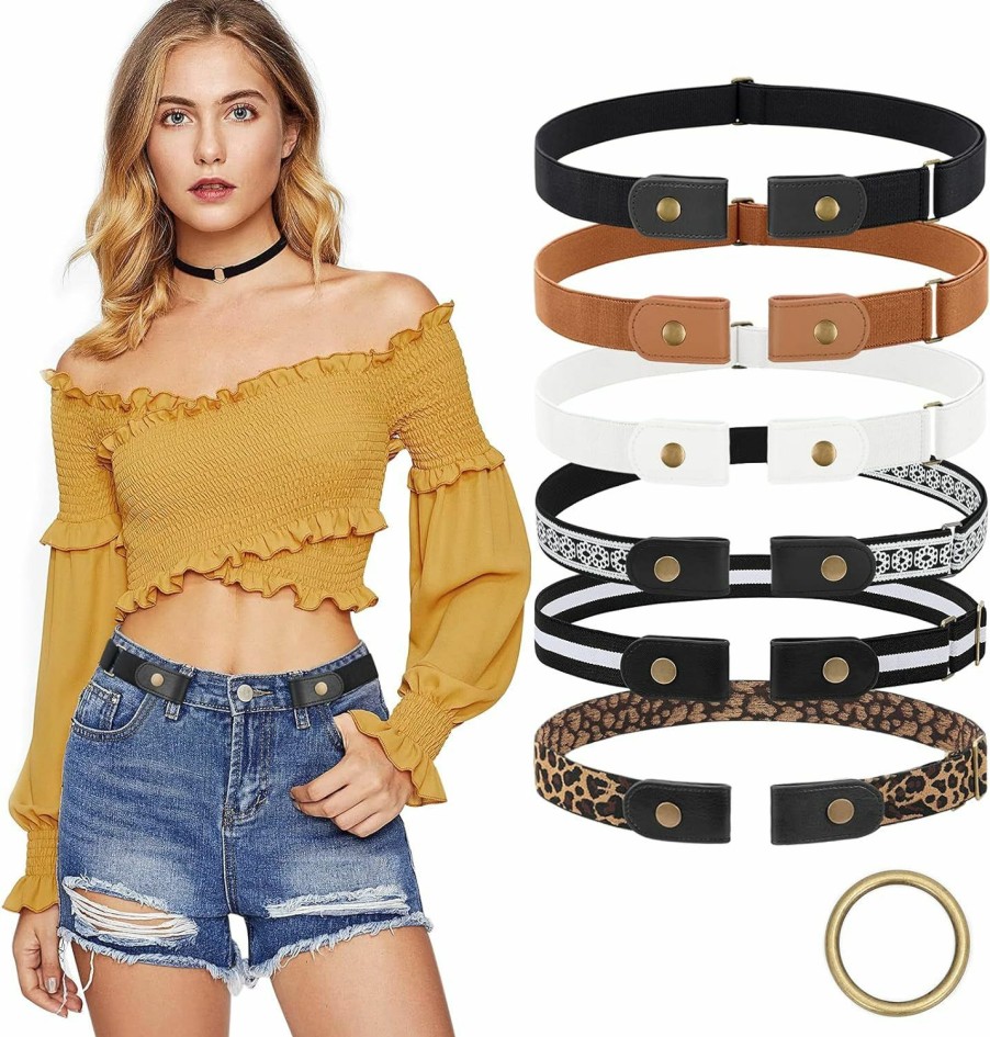 XZQTIVE Xzqtive 6 Pieces No Buckle Stretch Belt For Women Men, Buckle Free Belt Invisible Elastic Belts For Jeans Pants Dresses | Belts