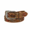 ARIAT Ariat Ladies Calf Hair Underlay Red Flower Belt, Tan, Small | Belts