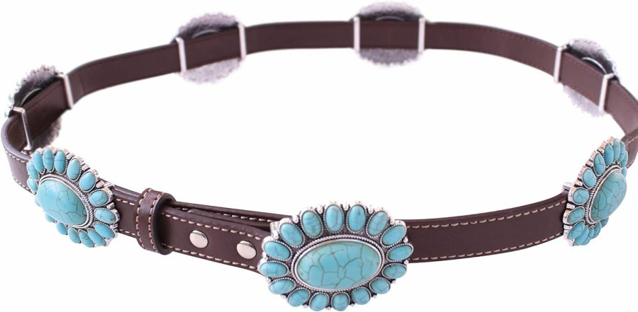 Wonderent Western Turquoise Flower Metal Concho Leather Belt No.10 | Belts