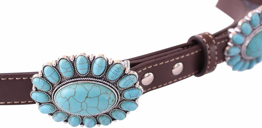 Wonderent Western Turquoise Flower Metal Concho Leather Belt No.10 | Belts