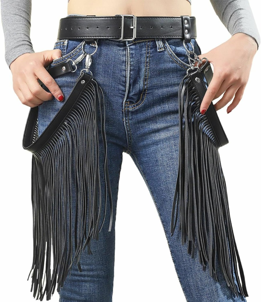 Ayliss Ayliss Women Punk Waist Belt Long Tassel Fringe Fashion Dress Belt Pu Leather Gothic Waistband Adjustable Rock Jeans Belts | Belts