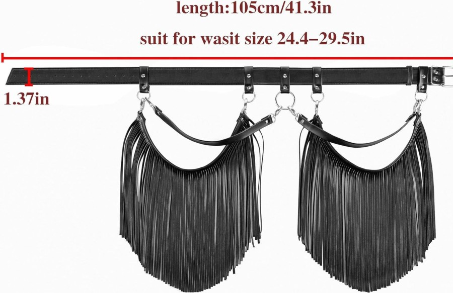 Ayliss Ayliss Women Punk Waist Belt Long Tassel Fringe Fashion Dress Belt Pu Leather Gothic Waistband Adjustable Rock Jeans Belts | Belts