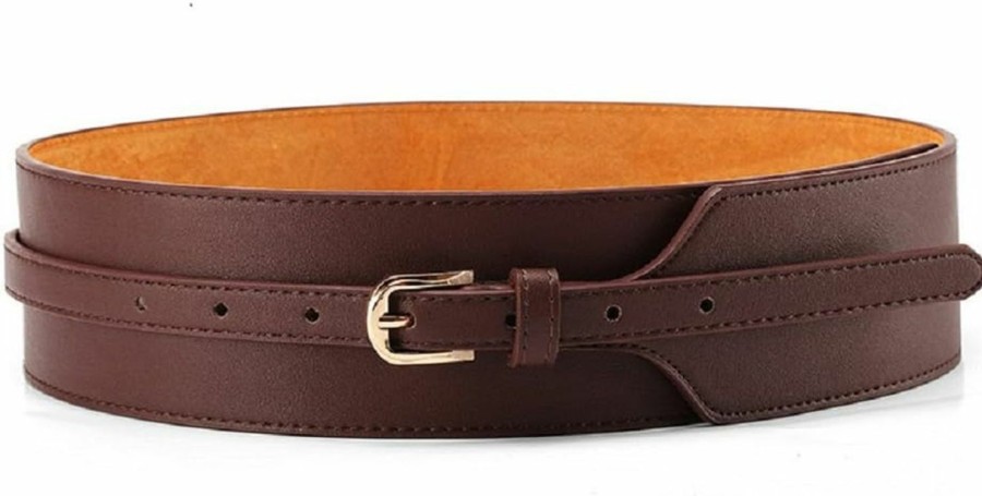 ICSTH Icsth Womens Obi Belt Vintage Pu + Genuine Leather Buckle Waist Belt Fashion Wide Belts | Belts