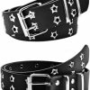 BSJIA Women Punk Belt Black Double Grommet Stars Adjustable Waist Belt With Chain Hip-Hop Style | Belts