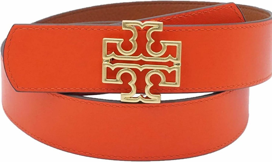 Tory Burch Tory Burch 141742 Britten Logo Classic Tan/Poppy Red With Gold Hardware Reversible 1.5 Inch Width Women'S Belt | Belts