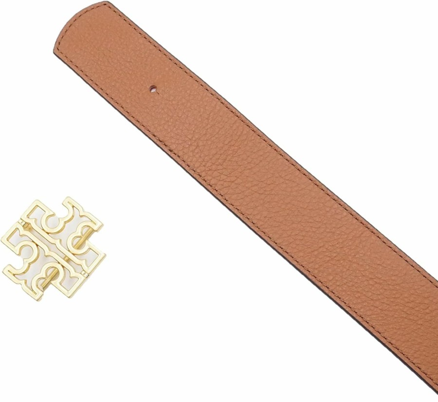 Tory Burch Tory Burch 141742 Britten Logo Classic Tan/Poppy Red With Gold Hardware Reversible 1.5 Inch Width Women'S Belt | Belts