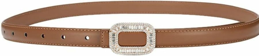 Yuangu Women Rhinestone Leather Belt, Womens Leather Belt With Crystal Diamond Buckle, Designer Belts For Pants Jeans Dresses | Belts