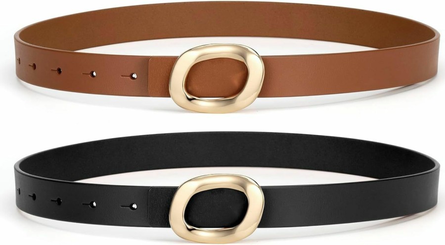 YooAi Womens Belt Leather Skinny Thin Waist Belt With Gold Oval Buckle For Dress Pants | Belts