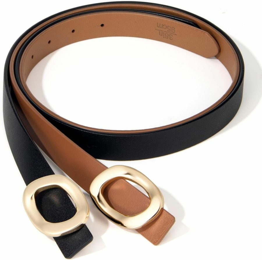 YooAi Womens Belt Leather Skinny Thin Waist Belt With Gold Oval Buckle For Dress Pants | Belts