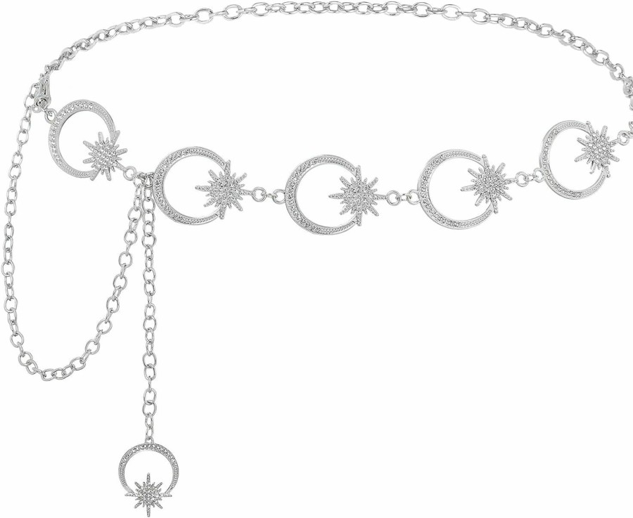 ELABEST Elabest Rhinestone Moon Star Chain Belts Sparkly Crystal Dimonad Waist Belts Adjustable Metal Moon Star Chain Belt For Women And Girls | Belts