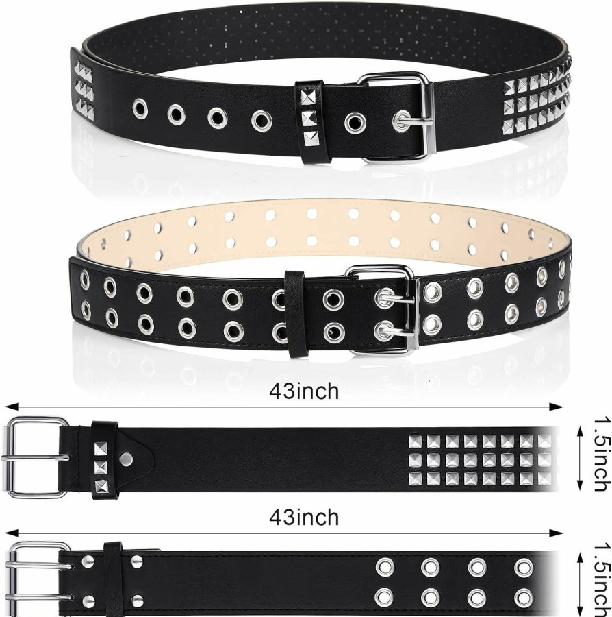 Syhood 2 Pcs Rivet Studded Punk Belt Double Grommet Belt Gothic Belt For Women Men Gift | Belts