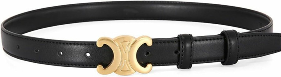 Generic Women 2.5Cm Thin Leather Belt Fashion Designer Belts For Jeans Pants Dresses With Gold Buckle | Belts