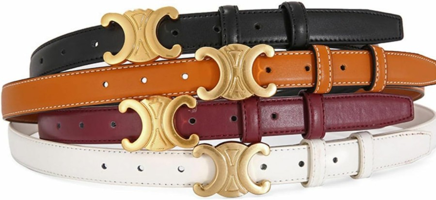 Generic Women 2.5Cm Thin Leather Belt Fashion Designer Belts For Jeans Pants Dresses With Gold Buckle | Belts