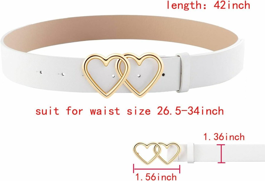 Ayliss Ayliss Women Leather Waist Belt Fashion Casual Jeans Belt With Double Heart Shape Buckle Dress Pants | Belts