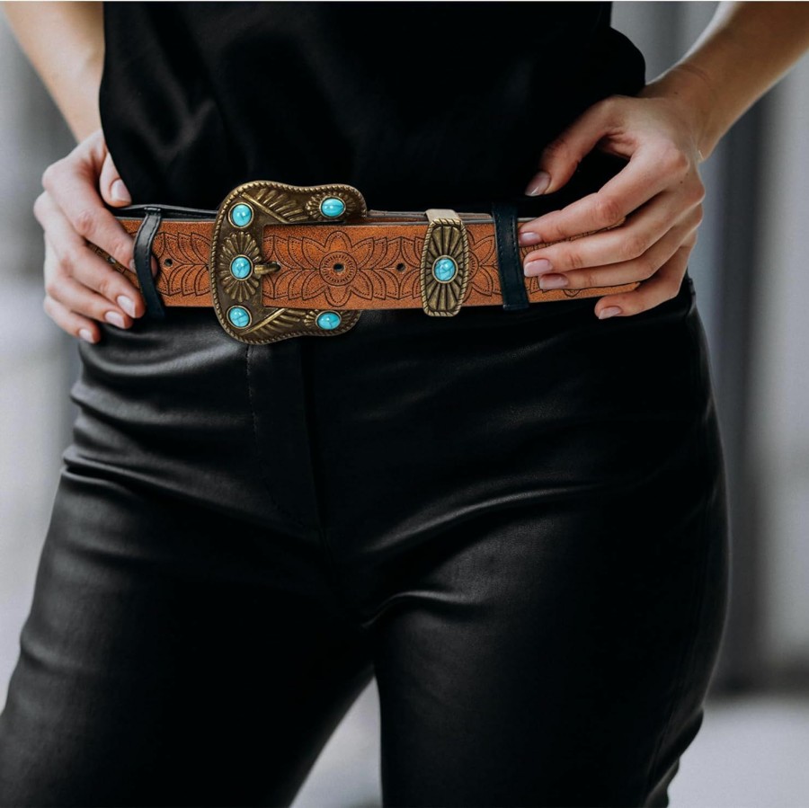 UTOWO Utowo Western Rhinestone Belt Women Cowboy Glitter Bling Belt Cowgirl Leather Waist For Jeans Dress Pants (Fit 27\"-39\") | Belts