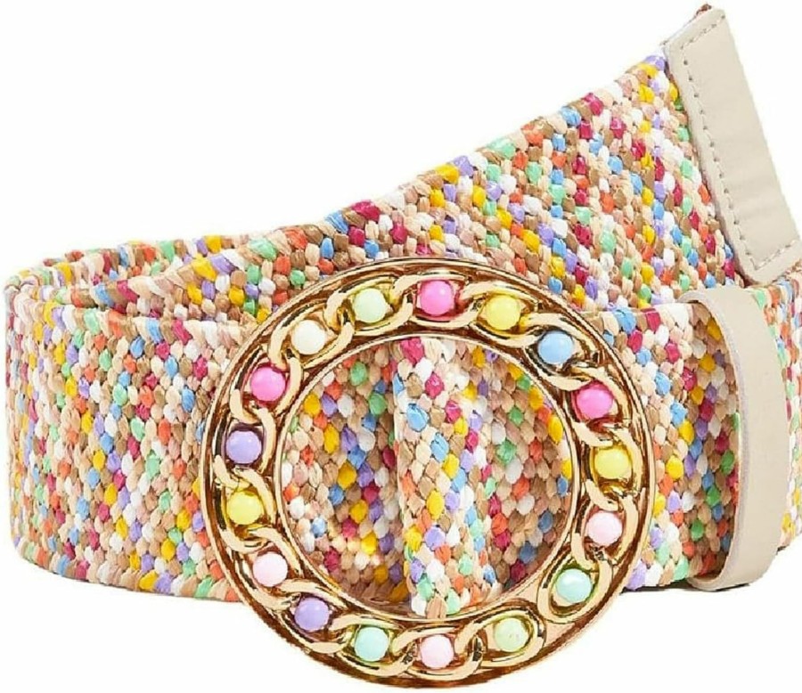 SeptCity Woven Belts For Women, Stretch Ladies Belts For Dresses, Wide Elastic Boho Ladies Belts With Colorful Buckle | Belts