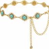 Wovanoo Concho Chain Belt For Women Turquoise Metal Waist Belts Hollow Out Stone Chain Belts Adjustable Western Chain | Belts