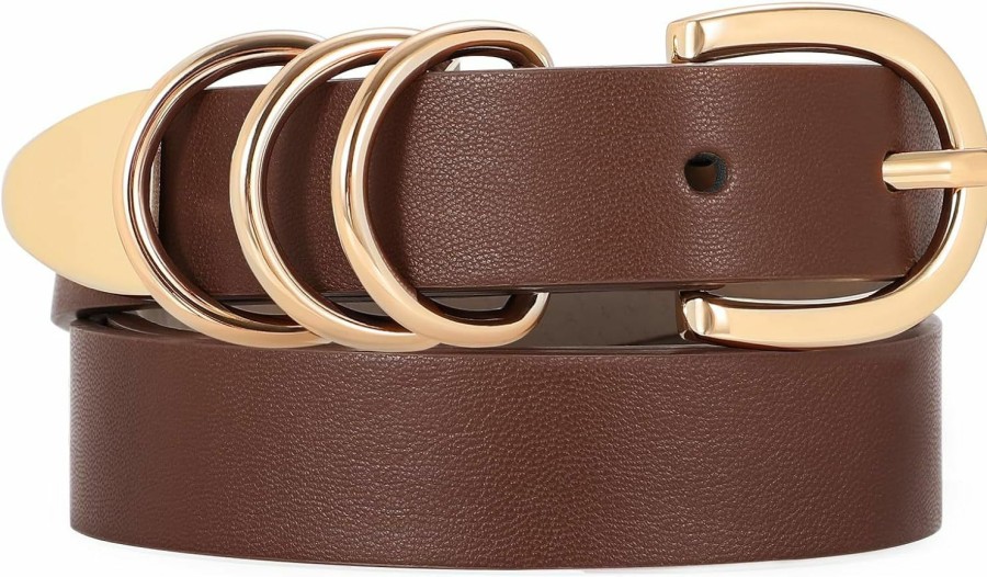 TRIWORKS Women Leather Belt For Jeans Pants Ladies Leather Belts With Gold Buckle | Belts