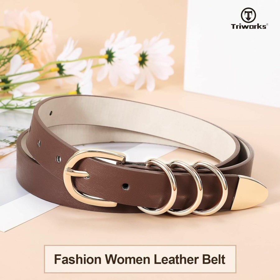 TRIWORKS Women Leather Belt For Jeans Pants Ladies Leather Belts With Gold Buckle | Belts