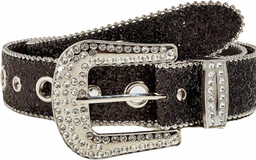 NociHah Nocihah Silver Rhinestone Belt Western Cowgirl Cowboy Belts Vintage Bling Crystal Diamond Studded Leather Belt For Jean Pants | Belts