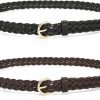 TRIWORKS 2 Pack Women'S Skinny Braided Leather Belts Thin Woven Waist Belts For Jeans Pants Dresses | Belts