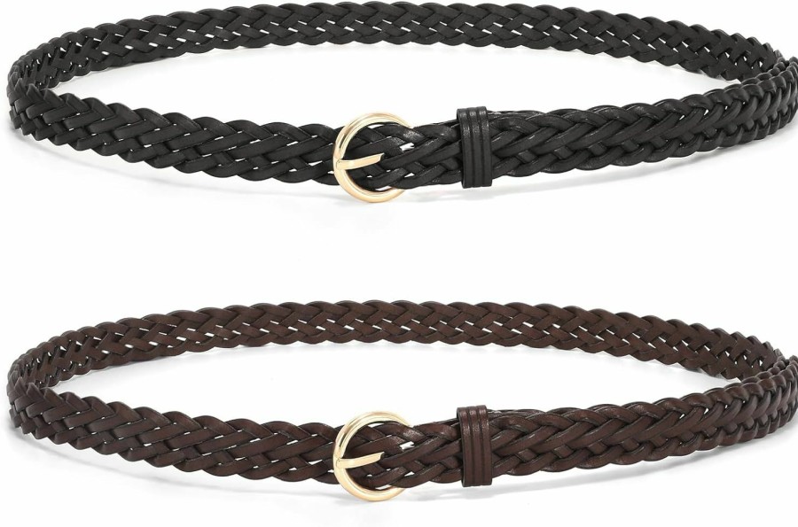 TRIWORKS 2 Pack Women'S Skinny Braided Leather Belts Thin Woven Waist Belts For Jeans Pants Dresses | Belts