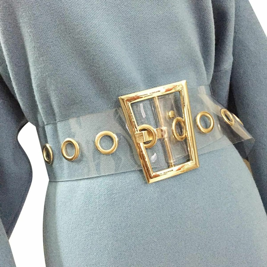 ANKOMINA Ankomina Women Fashion Holographic Clear Wide Belt Transparent Pvc Metal Buckle Waist Belt Waistband Cinch Dress Belt | Belts