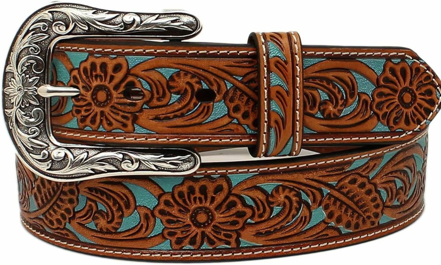 ARIAT Ariat Ladies Belt 1-1/2 Floral Overlay Turquoise Underlay | Belts