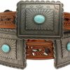 M&F Western M&F Western Ariat Women'S Turquoise Concho Belt, Tan, Pierced Strap With Large Rectangle Conchos | Belts