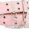 eYLun Eylun Double Grommet Leather Belt Punk Studded Belt Rock Jeans Y2K Belt For Women Men | Belts