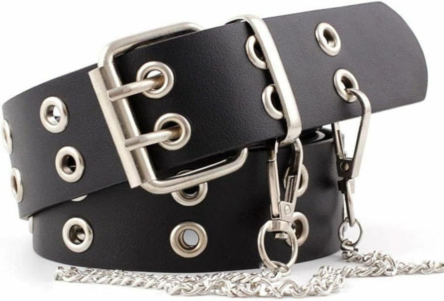 INOGIH Inogih Double-Grommet-Belt Leather Punk-Waist-Belt With Chain For Women Jeans Dresses | Belts