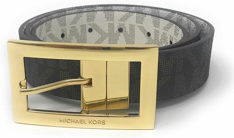 Michael Kors Michael Kors Women'S Rectangle Buckle Reversible Brown To Vanilla Logo Belt | Belts