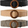 Ayliss Ayliss Straw Woven Elastic Stretch Waist Belt Women Skinny Dress Belt Cinch Fashion Round Wooden Buckle Braided Strap | Belts