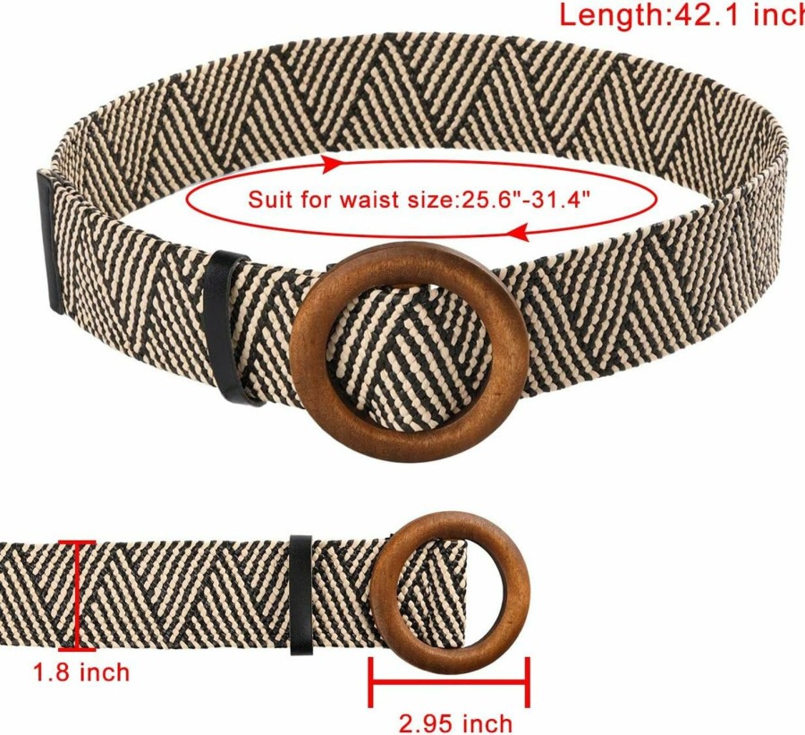 Ayliss Ayliss Straw Woven Elastic Stretch Waist Belt Women Skinny Dress Belt Cinch Fashion Round Wooden Buckle Braided Strap | Belts