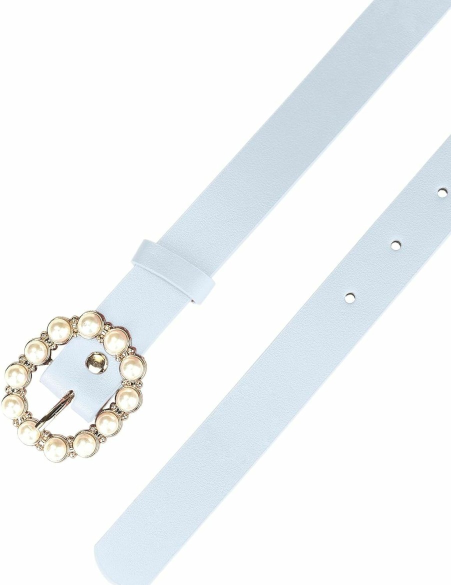 Allegra K Allegra K Womens Pearl Waistband Skinny Leather Adjustable Pin Buckle Belt For Jeans Dresses Pants | Belts