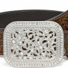 XZQTIVE Xzqtive Women Men Western Belt Vintage Country Belts For Cowgirl Cowboys Genuine Leather Belt With Silver Diamond Buckle | Belts