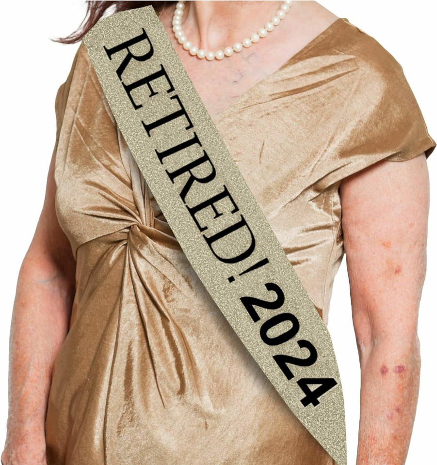 JPACO 2024 Retirement Sash - Celebrate Retirement Luxurious Glitter Sash For Women With Oversized Metal Pin. Perfect For Retirement Parties, & Special Events By Jpaco (Gold 2024) | Belts