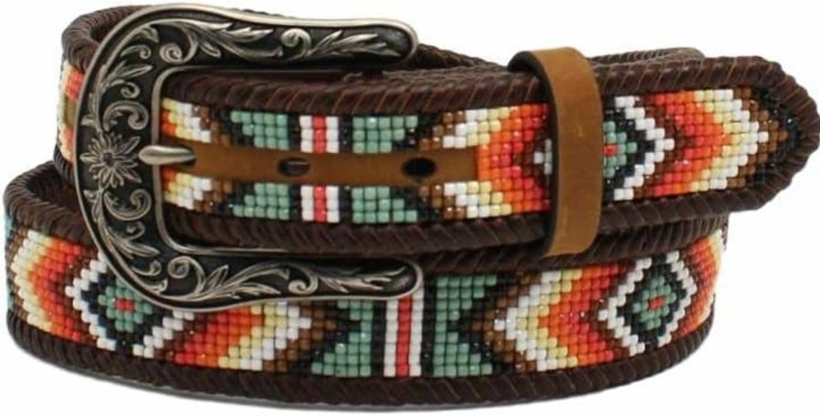 M&F WESTERN M&F Western Nocona Womens Aztec Beads Laced Southwestern Leather Belt | Belts