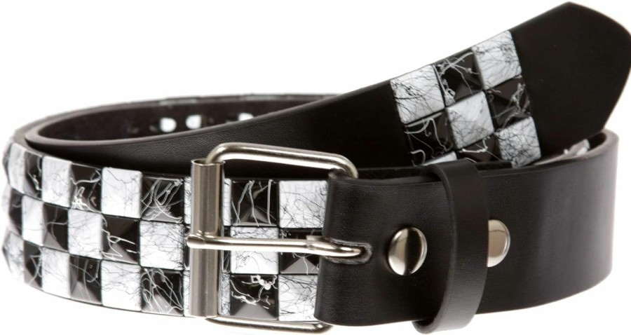 beltiscool Snap On 1 1/2" White & Black Checkerboard Punk Rock Studded Belt | Belts