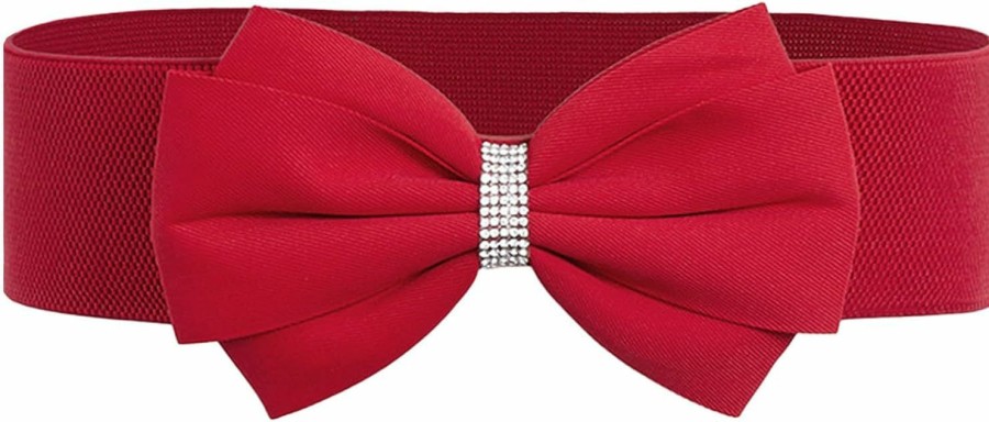 Choleeki Women'S Elastic Bow Belt Wide Rhinestone Stretch Belts Ladies Waist Accessories For Dress Jeans | Belts