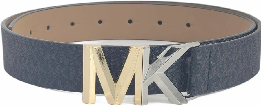 Michael Kors Michael Kors 556295C Black With Silver/Gold Two Tone Hardware Logo Design Leather Women'S Belt | Belts